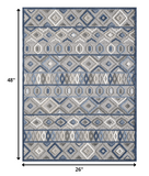 2? x 4? Gray Blue Aztec Pattern Indoor Outdoor Area Rug