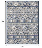 3? x 5? Gray Blue Aztec Pattern Indoor Outdoor Area Rug