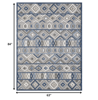 5? x 7? Gray Blue Aztec Pattern Indoor Outdoor Area Rug