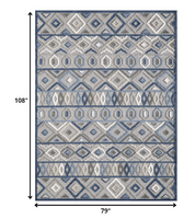 7? x 9? Gray Blue Aztec Pattern Indoor Outdoor Area Rug