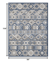 8? x 10? Gray Blue Aztec Pattern Indoor Outdoor Area Rug