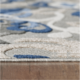 3? x 5? Blue Gray Jacobean Floral Indoor Outdoor Area Rug