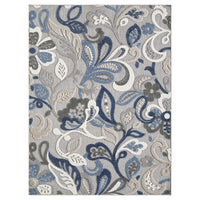 3? x 5? Blue Gray Jacobean Floral Indoor Outdoor Area Rug