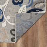 3? x 5? Blue Gray Jacobean Floral Indoor Outdoor Area Rug