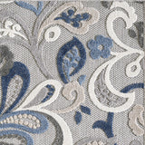 3? x 5? Blue Gray Jacobean Floral Indoor Outdoor Area Rug