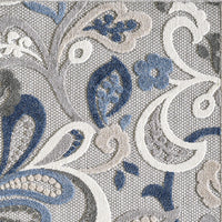 5' x 7' Blue Gray Jacobean Floral Indoor Outdoor Area Rug