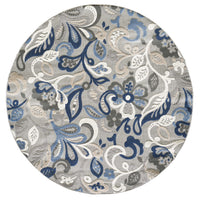 8? Round Blue Gray Jacobean Floral Indoor Outdoor Area Rug