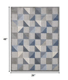 2? x 4? Blue Gray Triangle Indoor Outdoor Area Rug