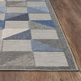 2? x 4? Blue Gray Triangle Indoor Outdoor Area Rug