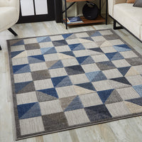 2? x 4? Blue Gray Triangle Indoor Outdoor Area Rug