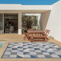 2? x 4? Blue Gray Triangle Indoor Outdoor Area Rug