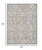 5? x 7? Gray Ivory Aztec Pattern Indoor Outdoor Area Rug