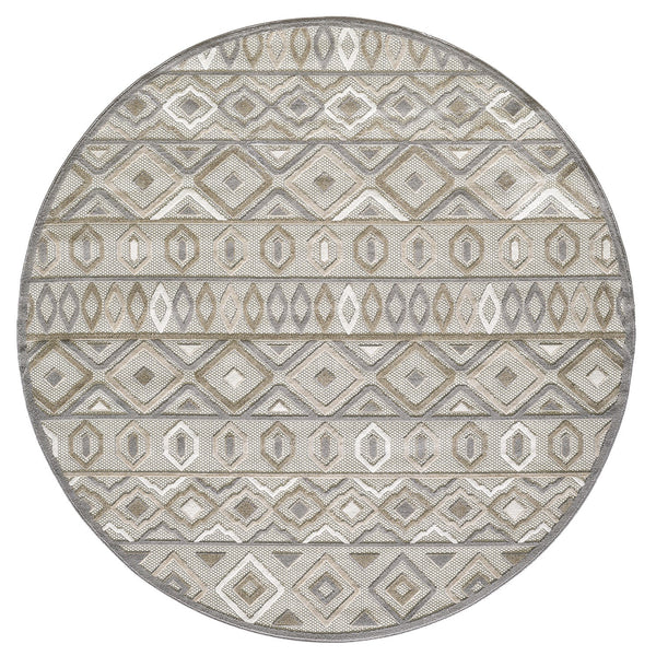 8? Round Gray Ivory Aztec Pattern Indoor Outdoor Area Rug