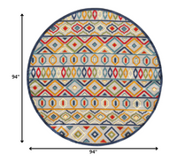 8? Round Multicolor Aztec Pattern Indoor Outdoor Area Rug