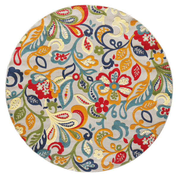 8? Round Multicolor Jacobean Floral Indoor Outdoor Area Rug