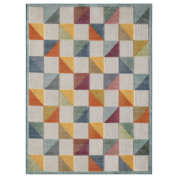 7? x 9? Orange Gray Triangle Indoor Outdoor Area Rug