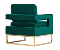 Stylish Green Velvet And Gold Steel Chair