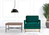 Stylish Green Velvet And Gold Steel Chair