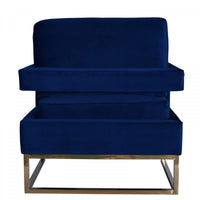 Stylish Blue Velvet And Gold Steel Chair