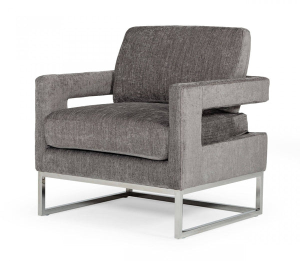 Stylish Dark Grey Velvet And Steel Chair