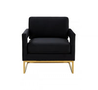 Stylish Black Velvet And Gold Steel Chair