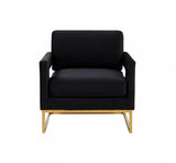 Stylish Black Velvet And Gold Steel Chair