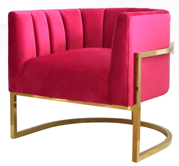 Glam Pink and Gold Channel Tufted Velvet Accent Chair