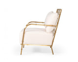 Stylish White and Gold Velvet A Frame Accent Chair