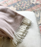 Pink and White Dreamy Soft Herringbone Throw Blanket