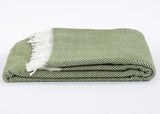 Moss Green and White Dreamy Soft Herringbone Throw Blanket