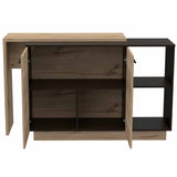 Black and Light Oak Contemporary Kitchen Island with Bar Table