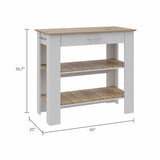 Light Oak and White Kitchen Island with Drawer and Two Open Shelves