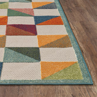 8? x 10? Orange Gray Triangle Indoor Outdoor Area Rug