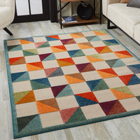 8? x 10? Orange Gray Triangle Indoor Outdoor Area Rug