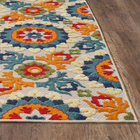 2? x 4? Orange Floral Lattice Indoor Outdoor Area Rug