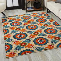 2? x 4? Orange Floral Lattice Indoor Outdoor Area Rug