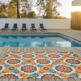 2? x 4? Orange Floral Lattice Indoor Outdoor Area Rug