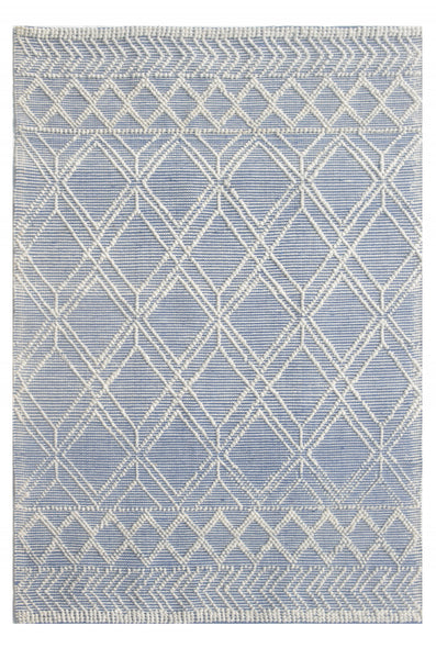 9? x 13? Blue Ivory Tribal Geometric Pattern Area Rug