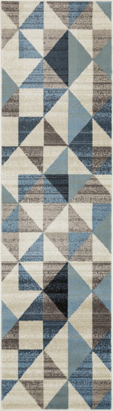 2? x 8? Blue Beige Nested Diamonds Modern Runner Rug