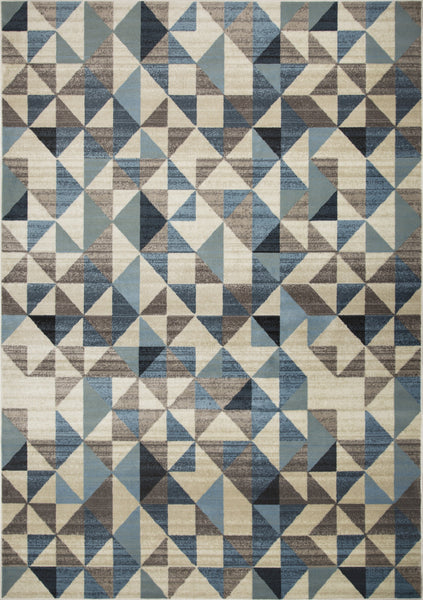 5? x 8? Blue Beige Nested Diamonds Modern Area Rug