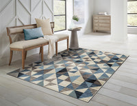 5? x 8? Blue Beige Nested Diamonds Modern Area Rug