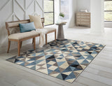 5? x 8? Blue Beige Nested Diamonds Modern Area Rug