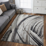 3? x 5? Gray Ivory Abstract Strokes Modern Area Rug