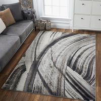 7? x 10? Gray Ivory Abstract Strokes Modern Area Rug