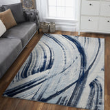 7? x 10? Navy Ivory Abstract Strokes Modern Area Rug