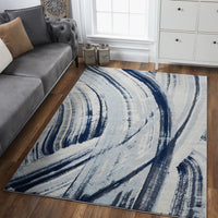 8? x 11? Navy Ivory Abstract Strokes Modern Area Rug