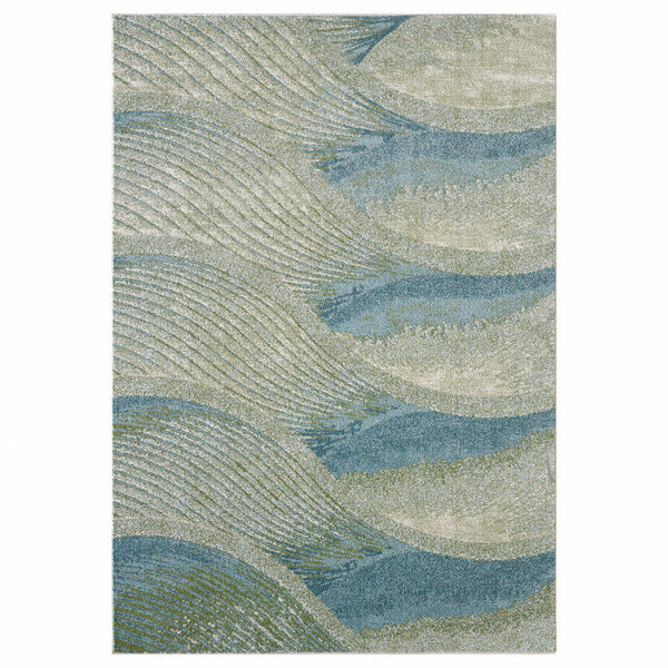 3? x 5? Blue Beige Abstract Waves Modern Area Rug