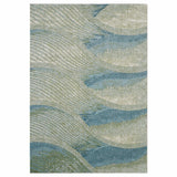 5? x 8? Blue Beige Abstract Waves Modern Area Rug