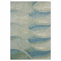 7? x 10? Blue Beige Abstract Waves Modern Area Rug