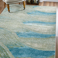 7? x 10? Blue Beige Abstract Waves Modern Area Rug